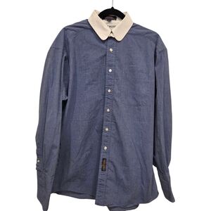 90's Tommy Hilfiger Men's  Dress Shirt Claudine Collar Double Cuffs Blue 16-34